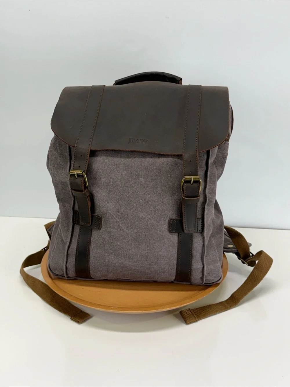 TRENDHIM Brown Leather & Gray Canvas Men's Backpack